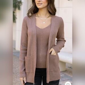 Women's Ribbed Knit Cardigan Sweater - Latte Brown